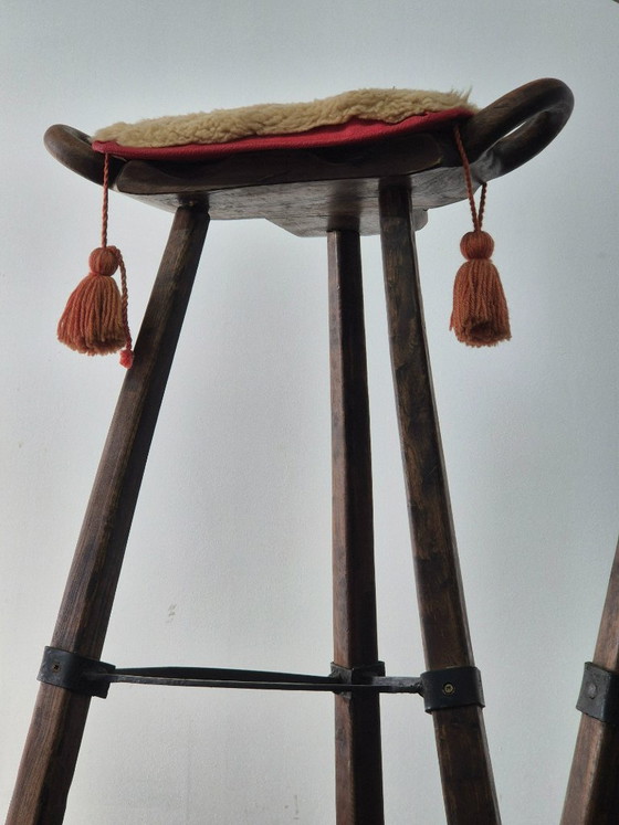 Set of 3 Vintage Brutalist Marbella Stools by Sergio Rodrigues – Barstools, Iron, Textile (photo 8 of 13)