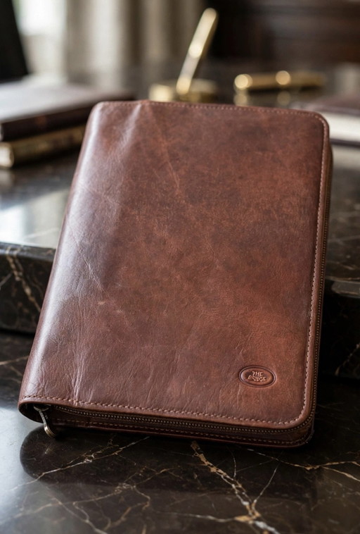 Portadocumenti The Bridge A5 Vintage in Cuoio Marrone, Organiser Portablocco in Pelle con Zip, Made in Italy