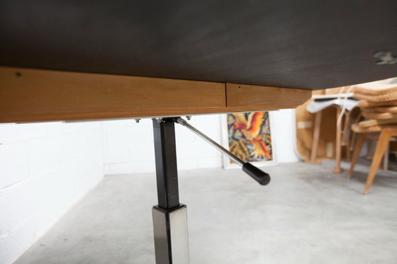 Image 1 of Osvaldo Borsani black and chrome round height-adjustable table with extension