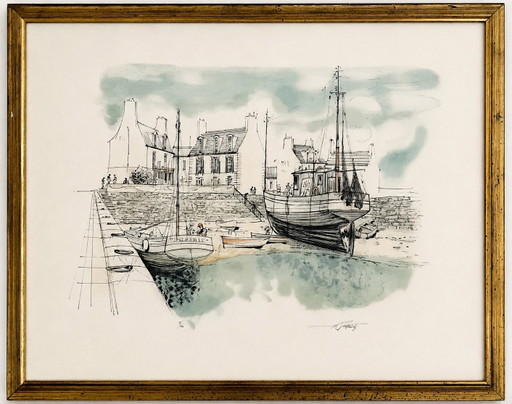 Lithographie originale de Rolf Rafflewski « Le Port de Lesconil » – Signée et numérotée 18/300
