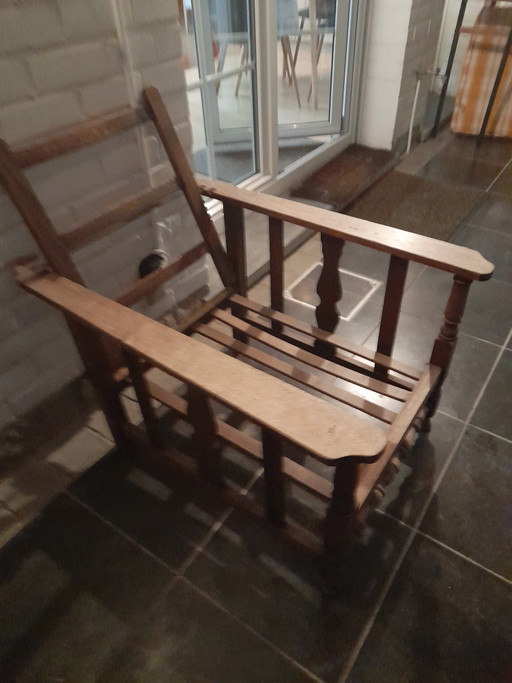 Vintage tuinstoel in hout met kussens