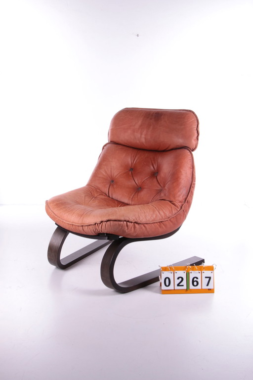 Vintage Brazilian Armchair with Cognac color leather seat cushion, 70s.