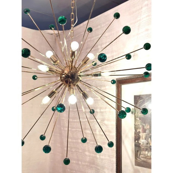 Image 1 of Zeitgenössischer grüner „Stern“-Kronleuchter aus Muranoglas im Sputnik-Stil