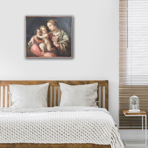 Pintura religiosa antigua al óleo sobre lienzo, Italia, siglo XVIII.