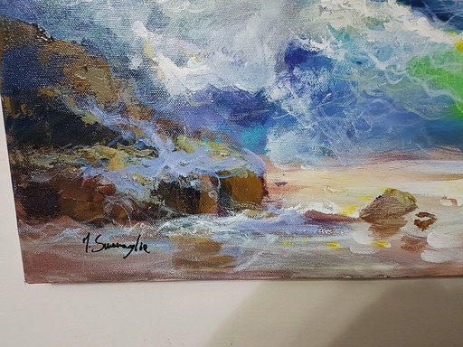 Artist painting - Mario SMERAGLIA - Mareggiata al tramonto
