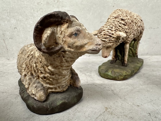 Image 1 of 5 figuras antiguas de ovejas pintadas a mano - 1903