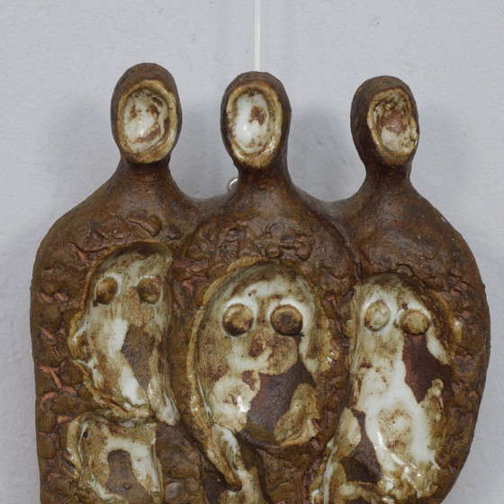 Image 1 of Brutalist Ceramic Wall Relief with Three Figures, Signed AR, 1970s
