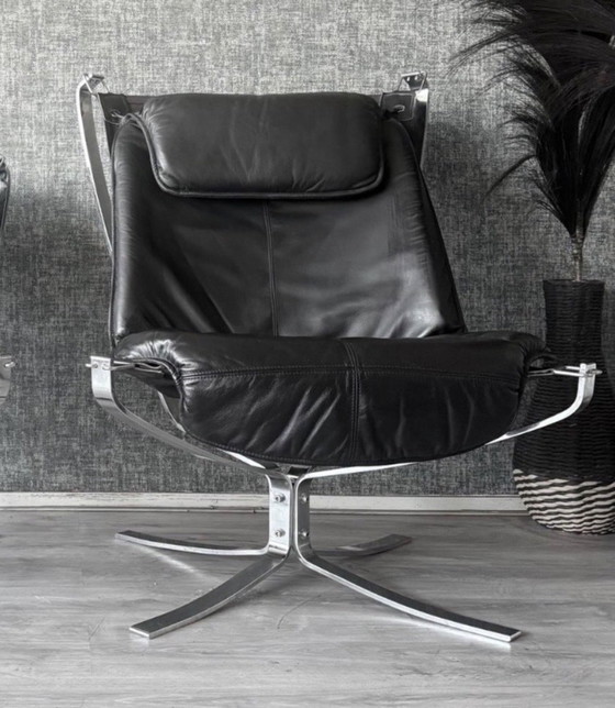 Image 1 of Fauteuil et repose-pieds Vintage Falcon – Sigurd Resell – Chrome