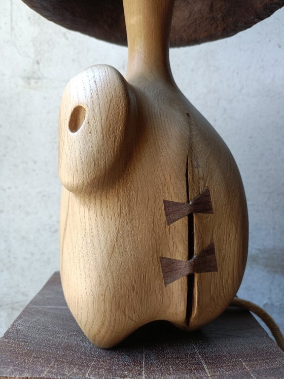 Image 1 of Designer lamp/sculpture in solid oak and papier-mâché
