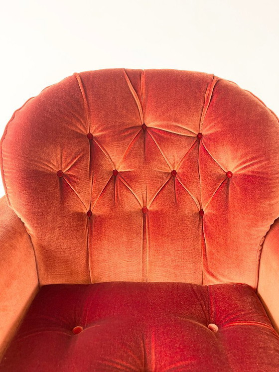 Image 1 of Rust Orange Velvet Armchair