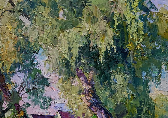 Original Oil Painting Rural Landscape Village Street Willows Near The Yard – Paintings & Drawings, Canvas (photo 5 of 7)