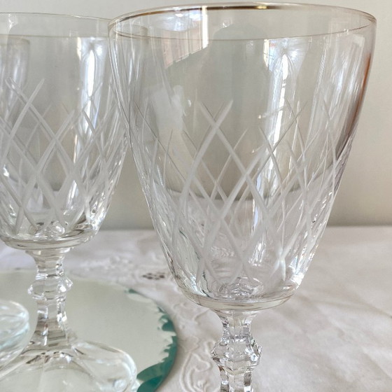 Image 1 of 6 Large Antique Engraved Glasses for Wine or Water