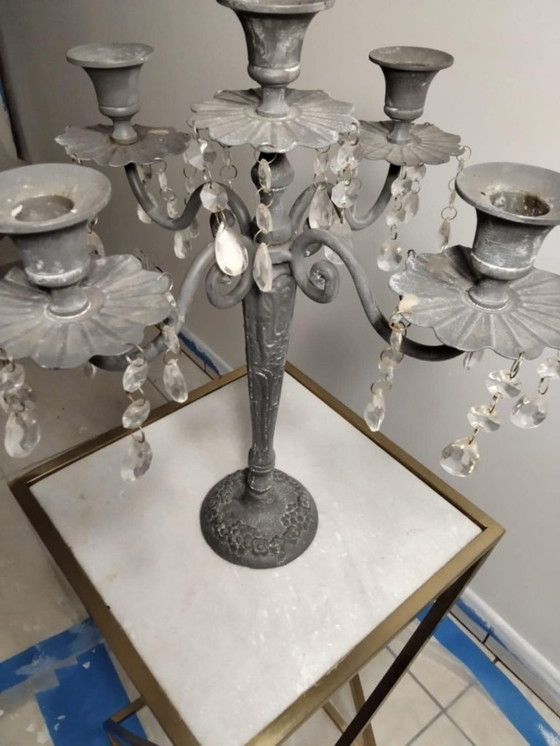 Image 1 of Lámpara de araña de cinco velas de estilo gustaviano en bronce gris patinado