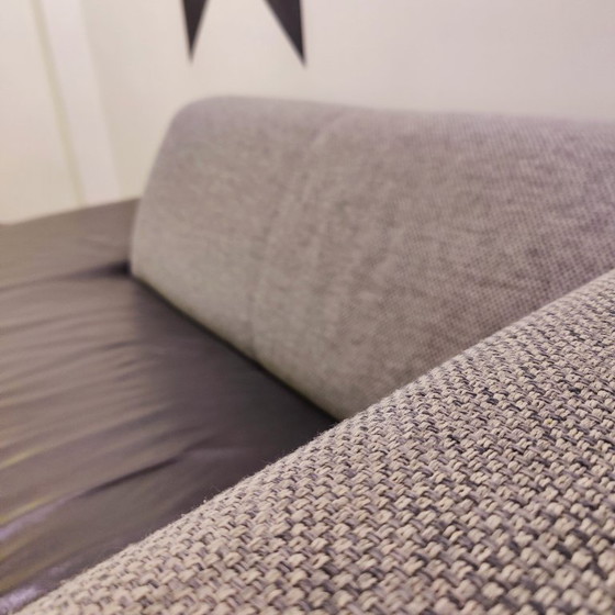 Image 1 of Montel Chaise Longue Design Two-Seater Sofa, Black Leather Seat