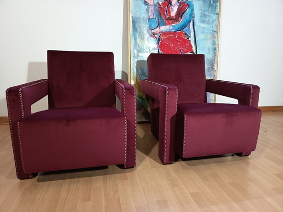 Image 1 of CASSINA 2X Poltrone 637 UTRECHT  (NUOVE MAI USATE) in Velluto 13L Ortigia/Plum con Cuciture in filo Naturale a punta Cavallo