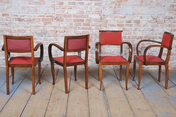 Ensemble de quatre chaises Art déco restaurées, par Jules Leleu, Hêtre, France, années 1930 (photo 4 of 12)