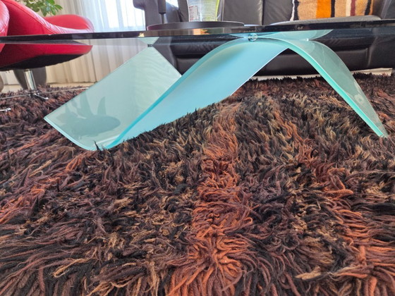 Image 1 of Vintage Glass Coffee Table Feuillet Blanc