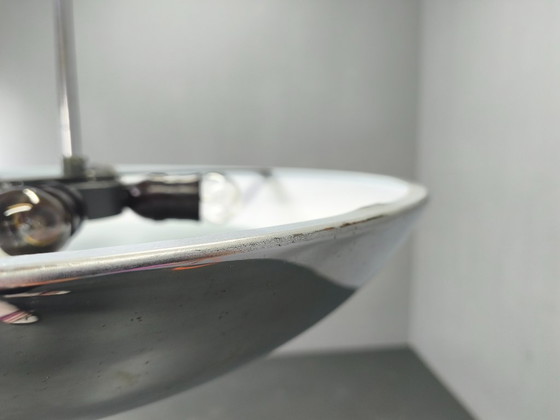 Image 1 of Lámpara de araña Bauhaus con forma de ovni, de Drupol, colgante de cristal cromado, década de 1940.