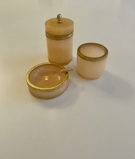 Image 1 of Elegantes Raucher Set Aus Rosa Alabaster Von Cerri Nestore Aus Volterra