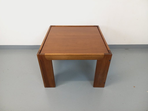 Vintage Italian square coffee table by Afra and Tobia Scarpa for Cassina in teak and walnut from the 60s 70s
