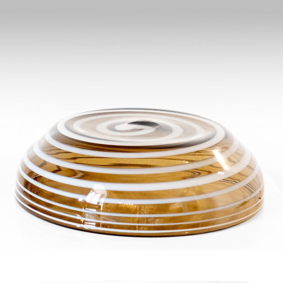 1x Ciotola Centrotavola in Vetro Murano Sommerso Stile Venini con Strisce Caffè & Bianco – Ciotole (photo 4 of 8)