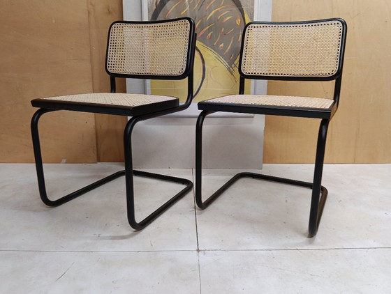 Image 1 of ALIVARMVSEVM 104. SET of 2 CESCA B32 Chairs (NEW) in Black Frame Limited Edition 