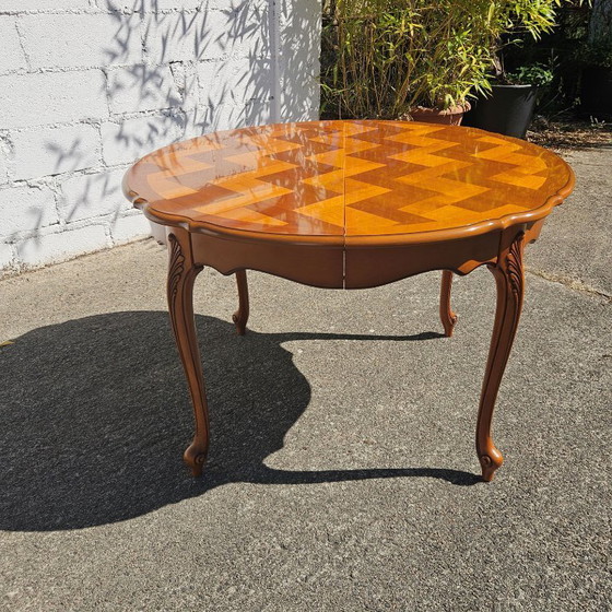 Image 1 of French Vintage Marqueterie Dining Table-Extendable Cherrywood Table-Style Louis XV-80s
