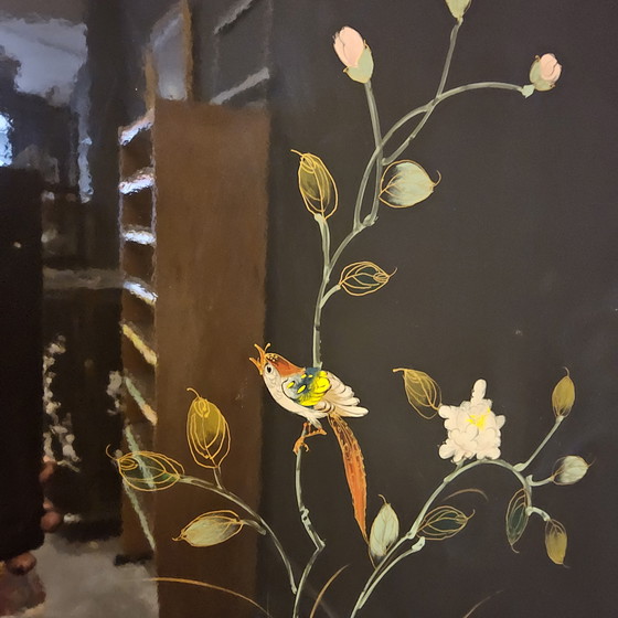 Image 1 of Vintage Chinese cabinet birds, flowers gold leaf bohemian cabinet / oriental cabinet / chinese cabinet