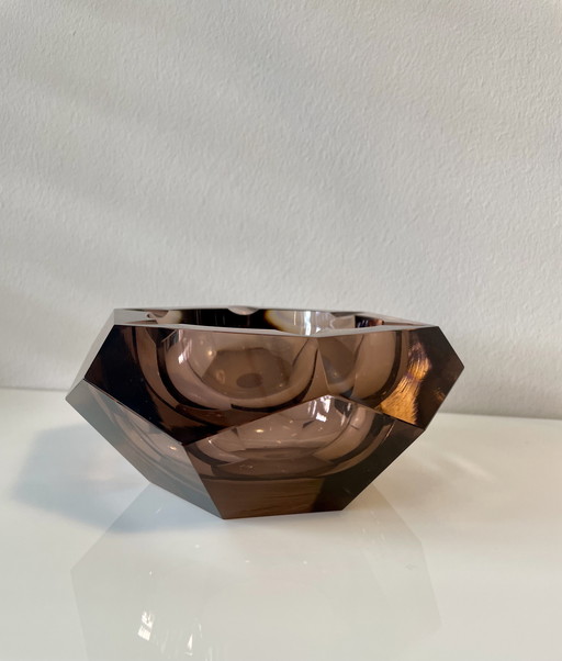 Bernsteinfarbener Facettierter Aschenbecher aus Muranoglas