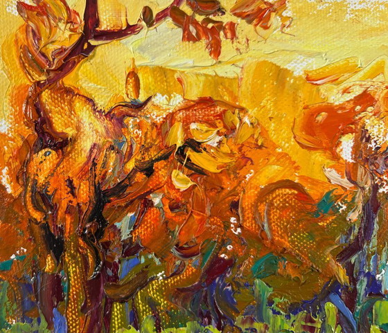 Image 1 of Original Oil Painting Fall Trees Landscape Steps through autumn