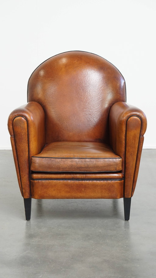 Sheep leather Art Deco style designer armchair