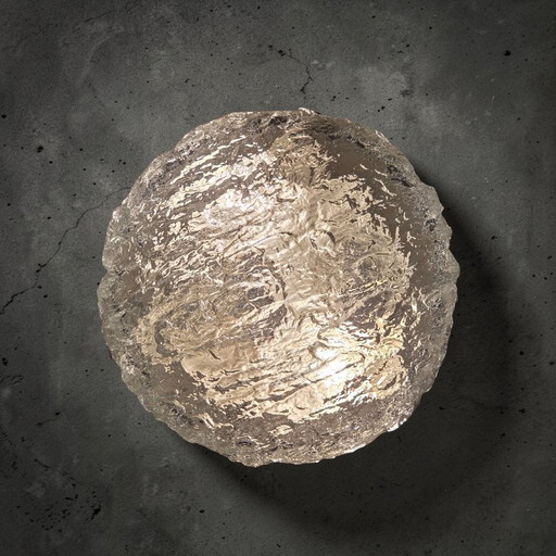 1 van 7: Vintage Kaiser Leuchten ronde plafonnière / wandlamp – Duits space age design – ijsglas – Ø25 cm