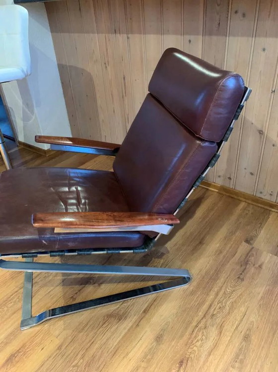Girsberger schommelstoel, vintage design. – Schommelstoelen, Leather, Metal, Mid Century Modern (photo 6 of 6)