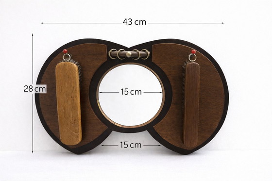 Image 1 of Authentic Amsterdam School Art Deco Mirror Set – Oak & Brass – 1920s