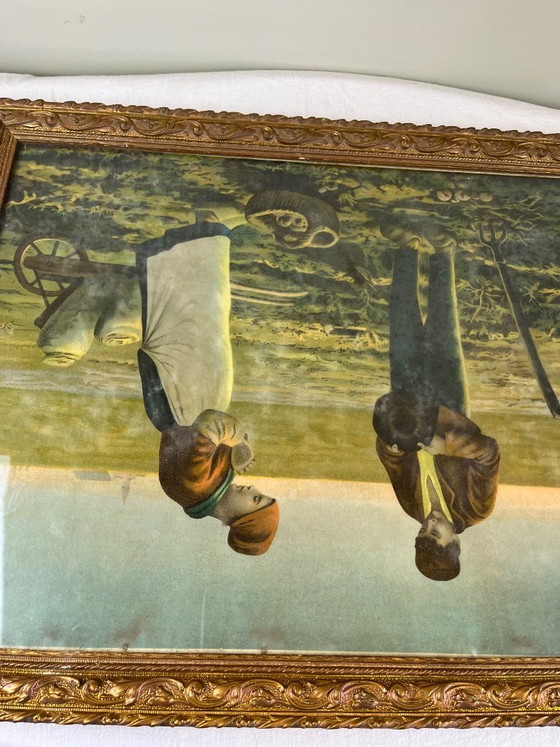 Antieke Vergulde Lijst, Kunst, Glas, Papier, Blauw (foto 11 van 12)