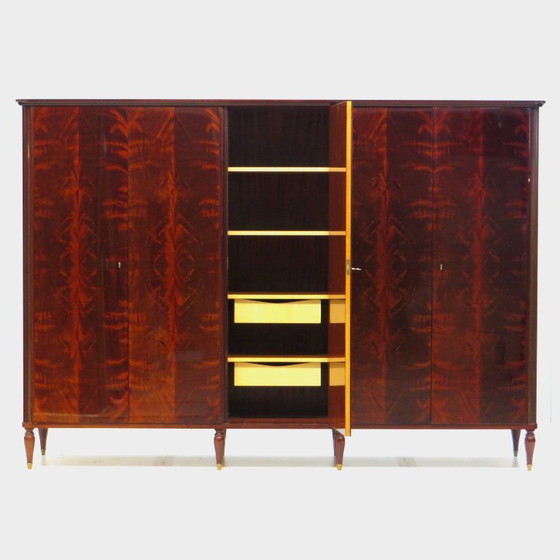 Image 1 of Large vintage mid century Art Deco 5-door wardrobe in flamed mahogany, 1920s