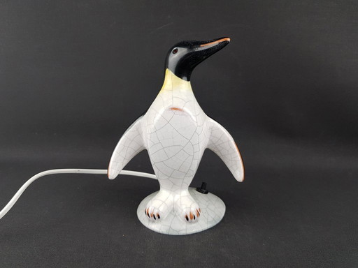 Vintage Karlsruhe Majolika Penguin Table Lamp, Bedside Lamp, 1950s
