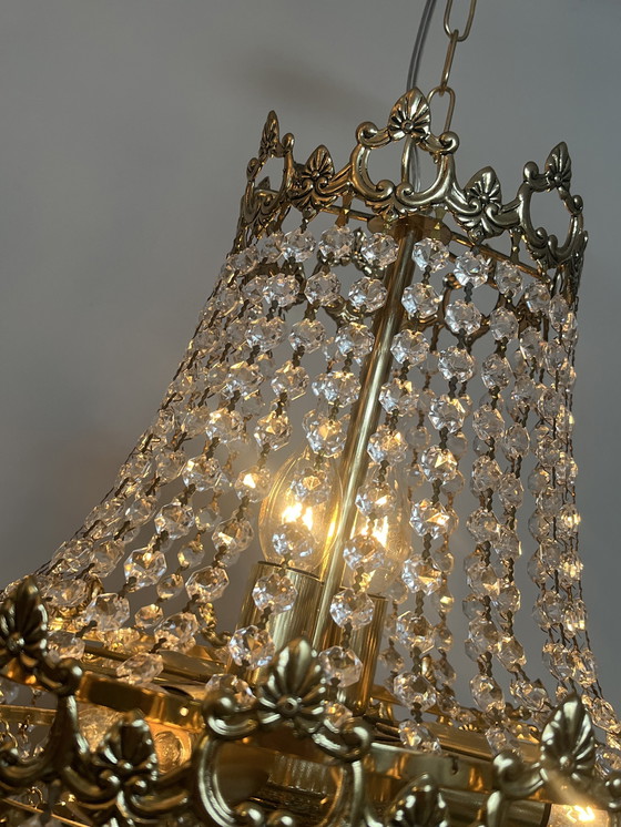 Image 1 of Xl chandelier crystal pendants bronze frame vintage