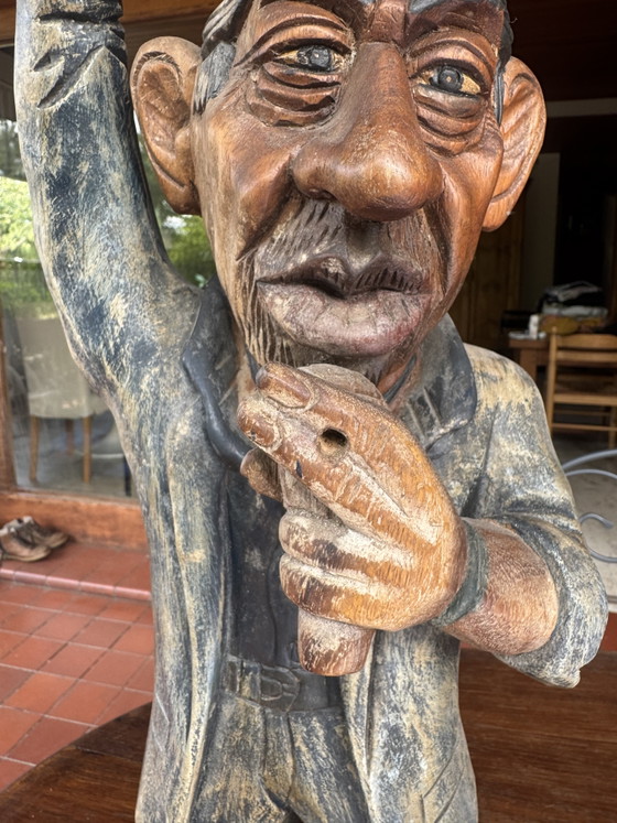 Sculpture de Serge Gainsbourg en Bois Sculpté – Pièce Unique – 63 cm – Objets déco, Wood (photo 6 of 9)