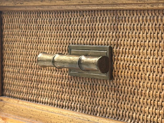 Image 1 of Credenza vintage con frontali in rattan e maniglie in ottone, Italia anni '70
