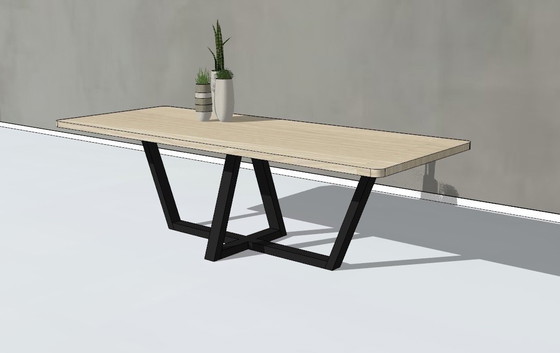 Image 1 of Table de salle à manger en chêne massif 260 cm – piètement design