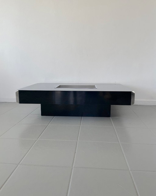 Tavolino Alveo laccato nero, disegnato da Willy Rizzo per Sabot, anni '70.