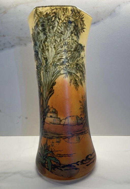 Glazen vaas toegeschreven aan Legras - handbeschilderd oriëntalistisch decor - Art Nouveau