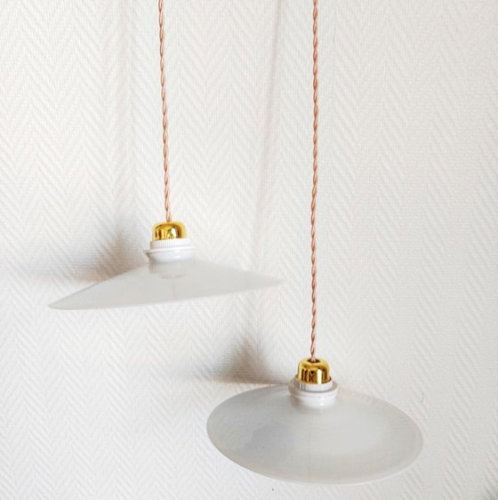 Image 1 of 2x vintage opaline pendant lights