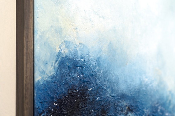 Original Framed Blue Abstract Landscape Painting, Acrylic on Canvas - I Was Looking for This (photo 6 of 19)