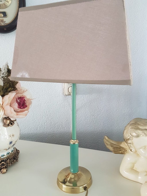 Mid - Century Brass table lamp, brass- Green