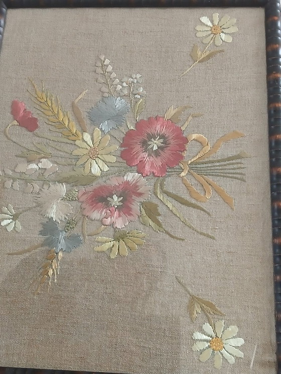 Image 1 of Mcm needlepoint wall art, bouquet of wildflowers