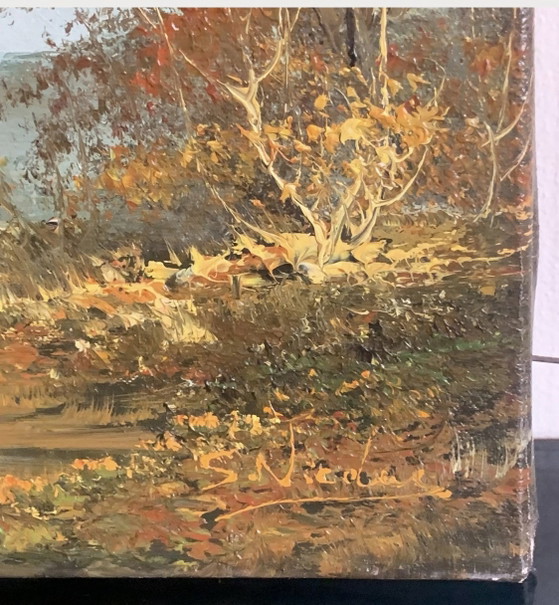Paesaggio autunnale - anni '50/'60 - firmato – Dipinti e disegni, Tela, Legno (photo 10 of 10)