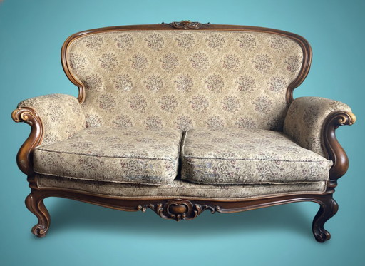 Louis XV-stijl canapé - antiek tweezits bankje