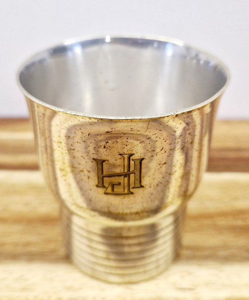 Timbale De Voyage Style Art Déco 1920 Métal Argenté 